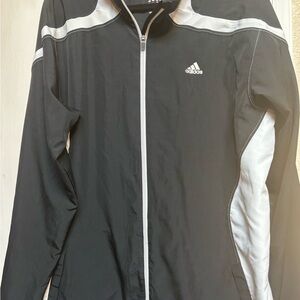 adidas Black and White Windbreaker with Full-Length Zipper and Stand-Up Collar